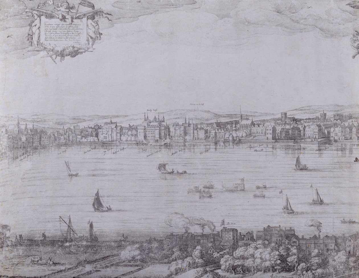 Panorama Londynu i Tamizy, część pierwsza ukazująca od Whitehall do Blackfriars, ok. 1600 (patrz także 7214 i 64730-31) autorstwa Nicolaes Jansz Visscher