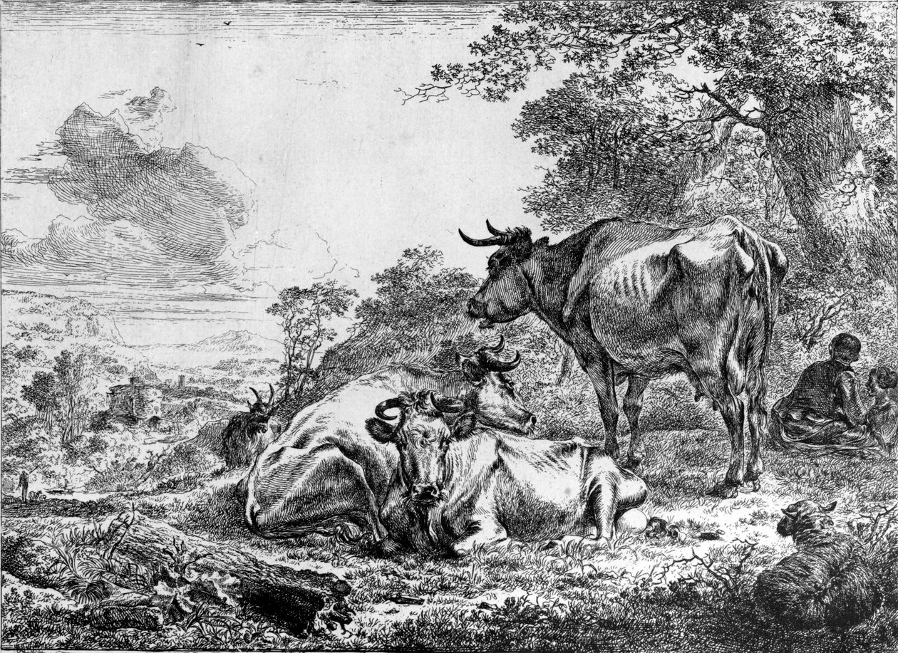 Trzy krowy autorstwa Nicolaes Pietersz. Berchem