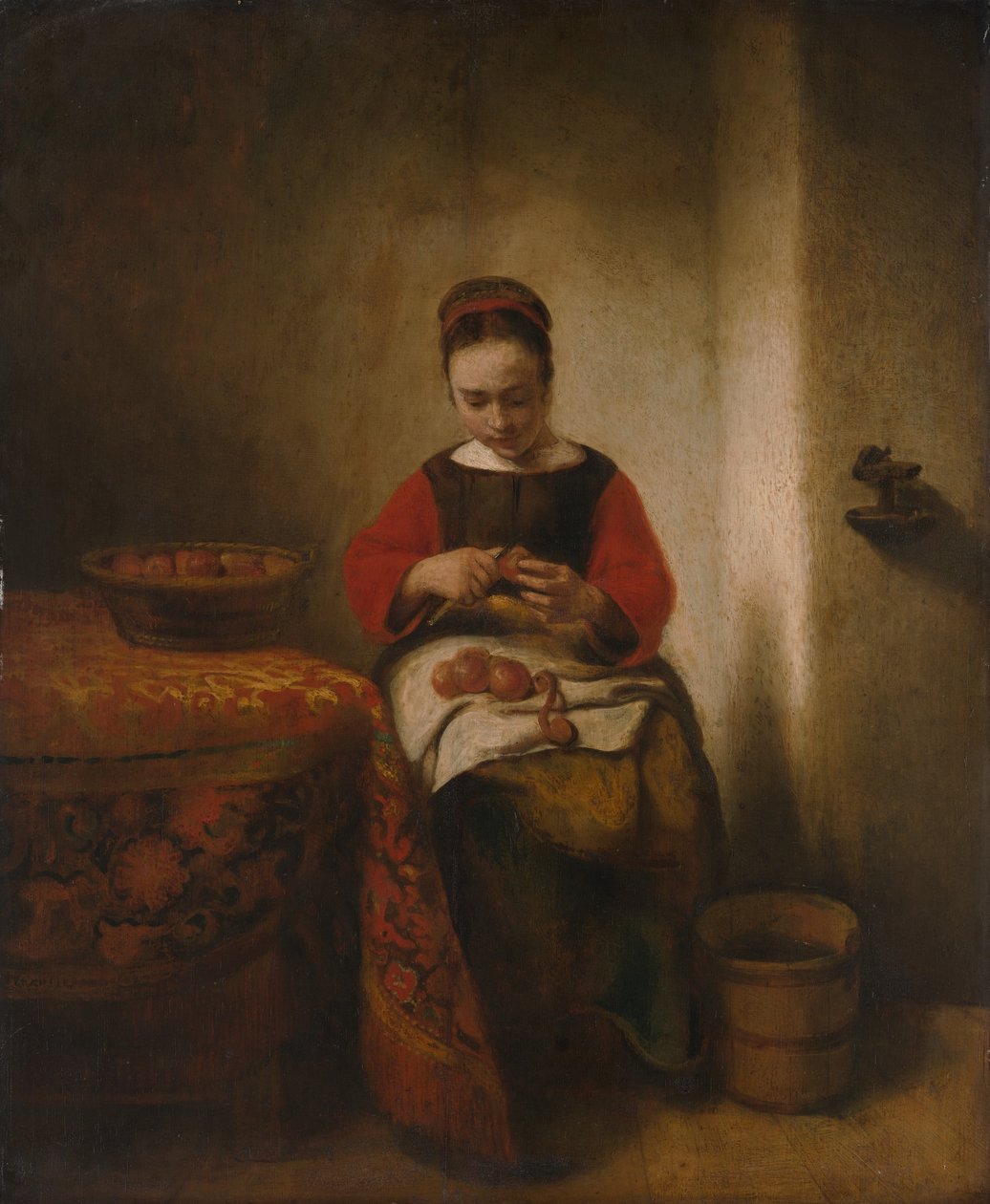 Młoda Kobieta Obierania Jabłek, ca. 1655. autorstwa Nicolaes Maes