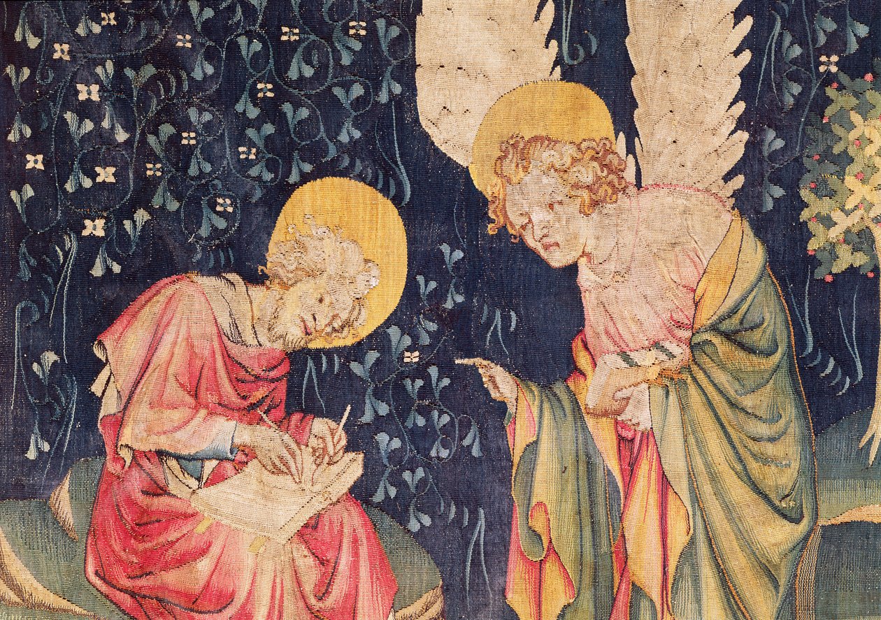 Św. Jan z aniołem, fragment nr 70 z Apokalipsy gniewu, gobelin 1373-87 autorstwa Nicolas Bataille