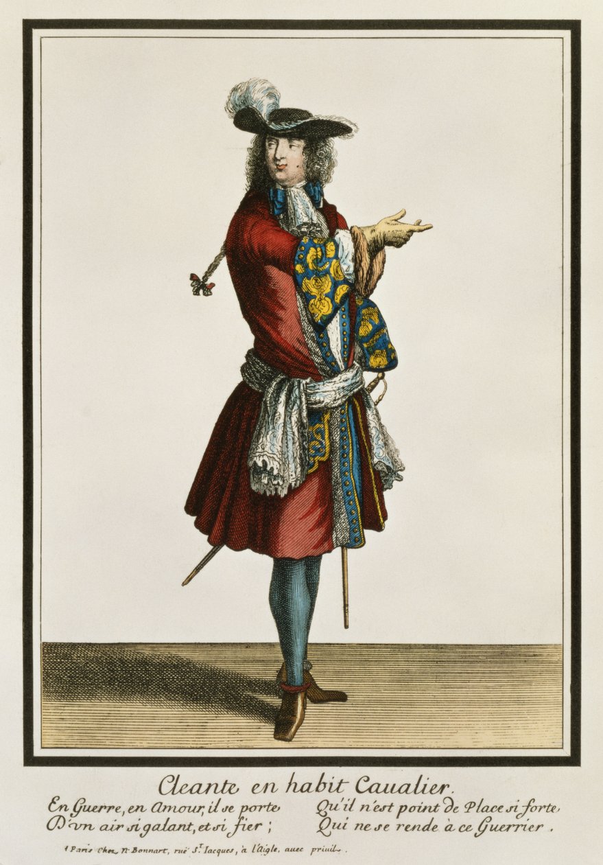 Cleante w przebraniu kawalera, modny talerz, ok.1695 autorstwa Nicolas Bonnart