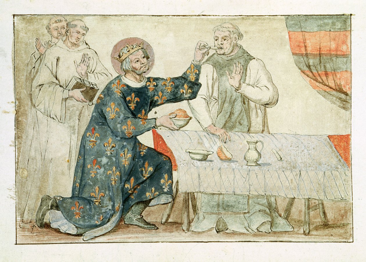 Ms 1779 fol.81 Św. Ludwik karmiący skąpego mnicha, z "Memoires pour la Vie de Saint Louis". autorstwa Nicolas Claude Fabri de Peiresc