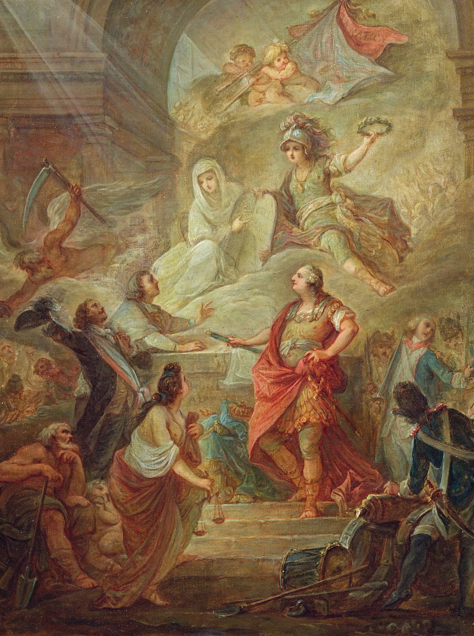 لوئس شپاړس (1754-93) د وطن پولي په قربانګاه کې اساسي قانون ته د وفادارۍ قسم وخوړ autorstwa Nicolas Guy Brenet