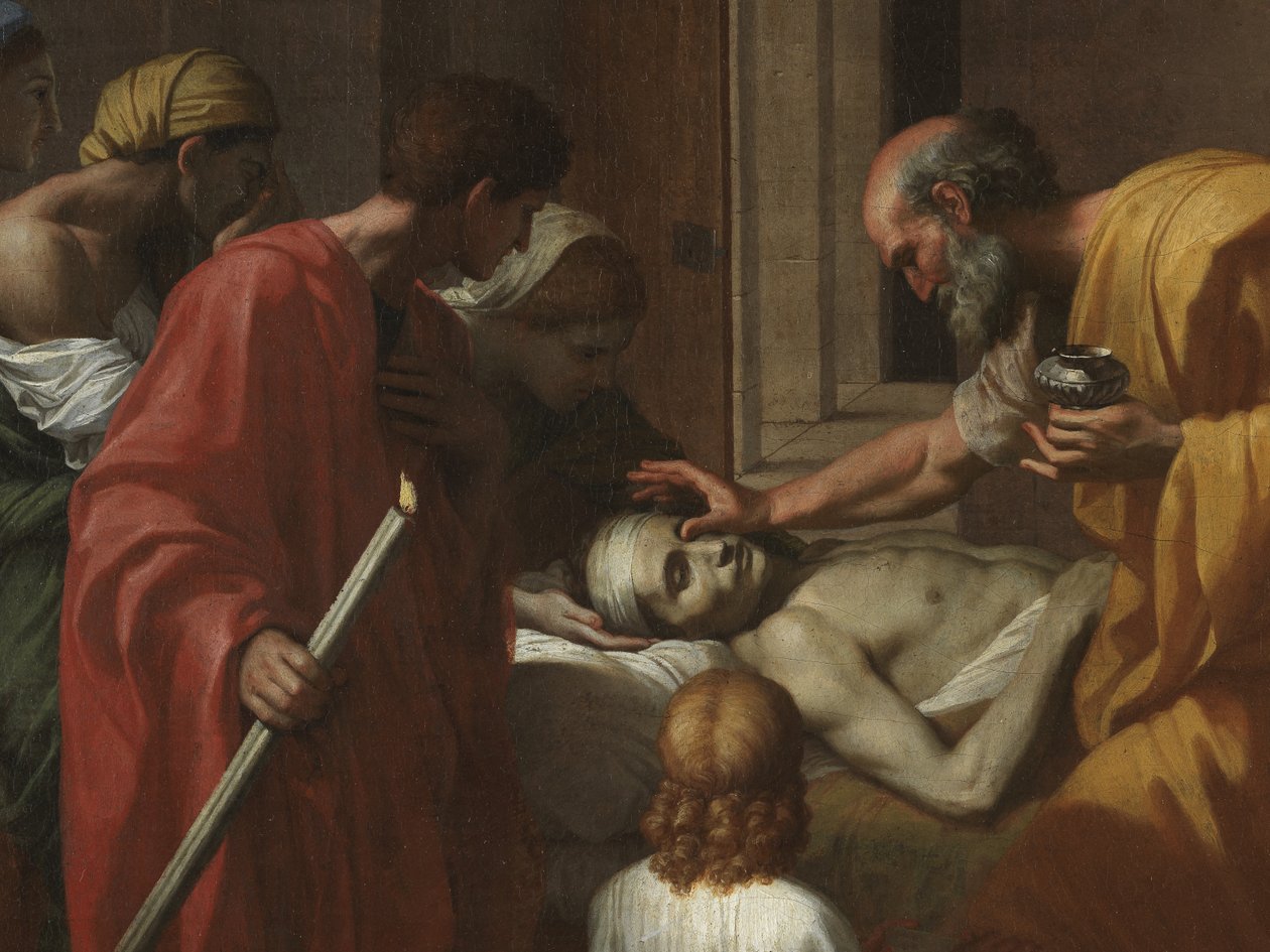 Ostatnie namaszczenie z „Siedmiu sakramentów”, 1638-40 autorstwa Nicolas Poussin