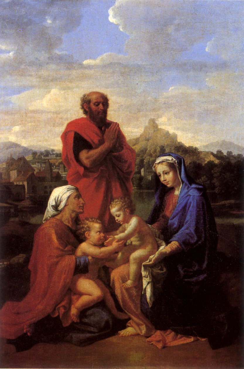 Święta Rodzina z modlącymi się św. Janem, św. Elżbietą i św. Józefem autorstwa Nicolas Poussin