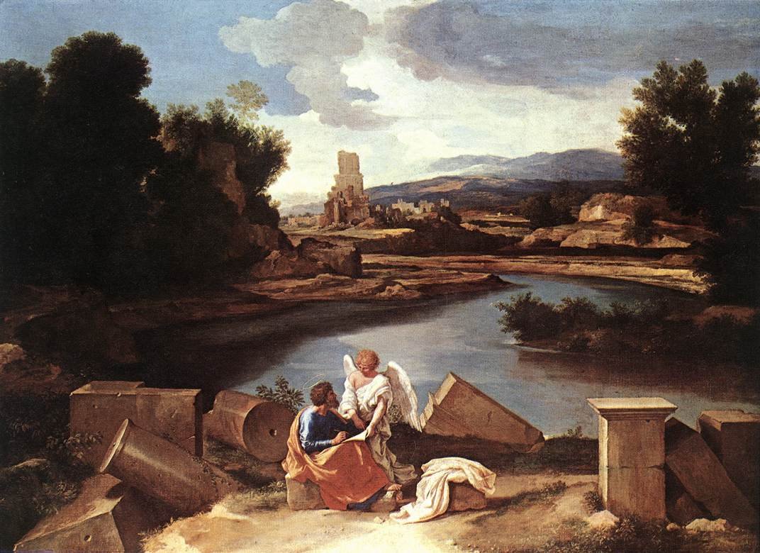 Pejzaż ze św. Mateuszem i Aniołem autorstwa Nicolas Poussin
