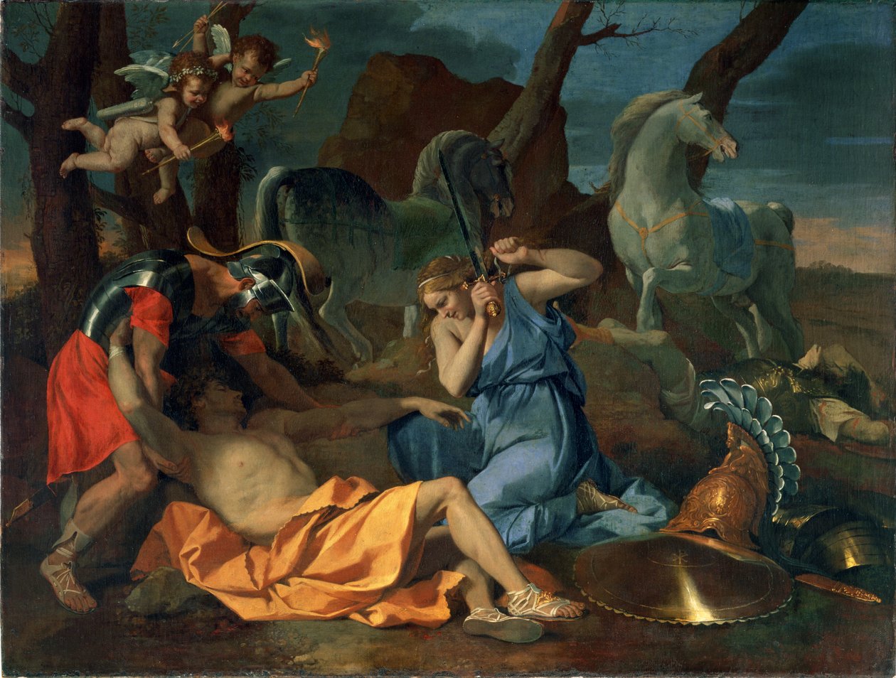 Tankred i Erminia, c.1635 autorstwa Nicolas Poussin