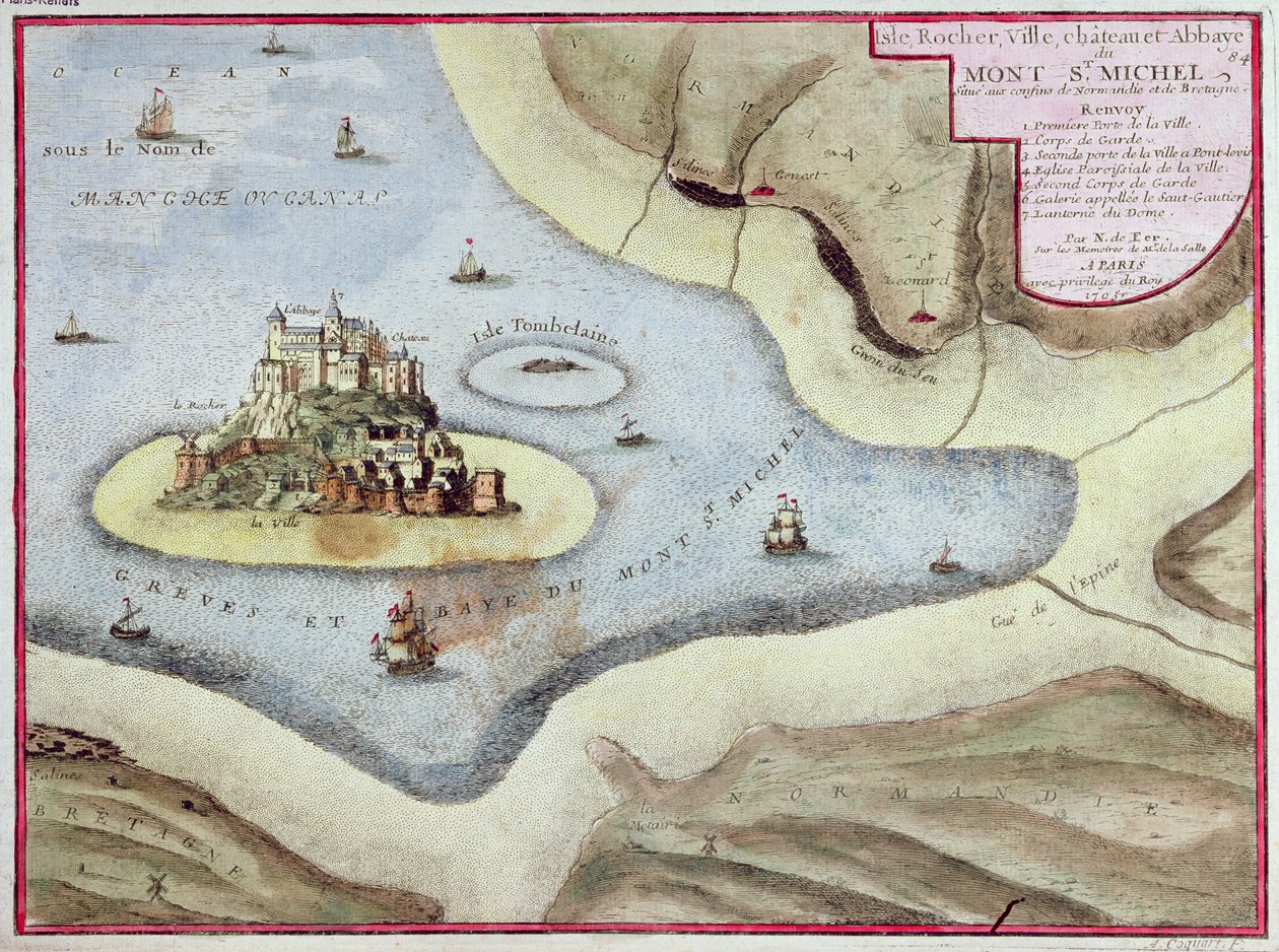 Miasto, zamek i opactwo Mont Saint-Michel, 1703 autorstwa Nicolas de Fer