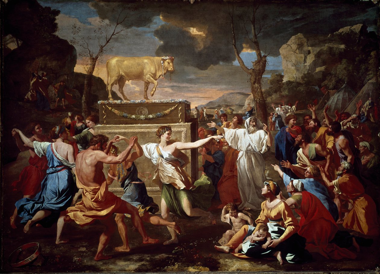 Adoracja Złotego Cielca autorstwa Nicolas Poussin