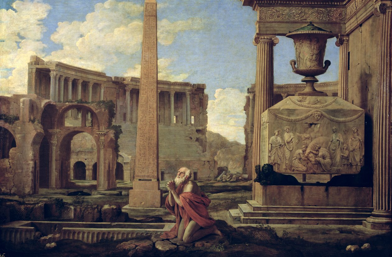 Pustelnik wśród ruin autorstwa Nicolas Poussin