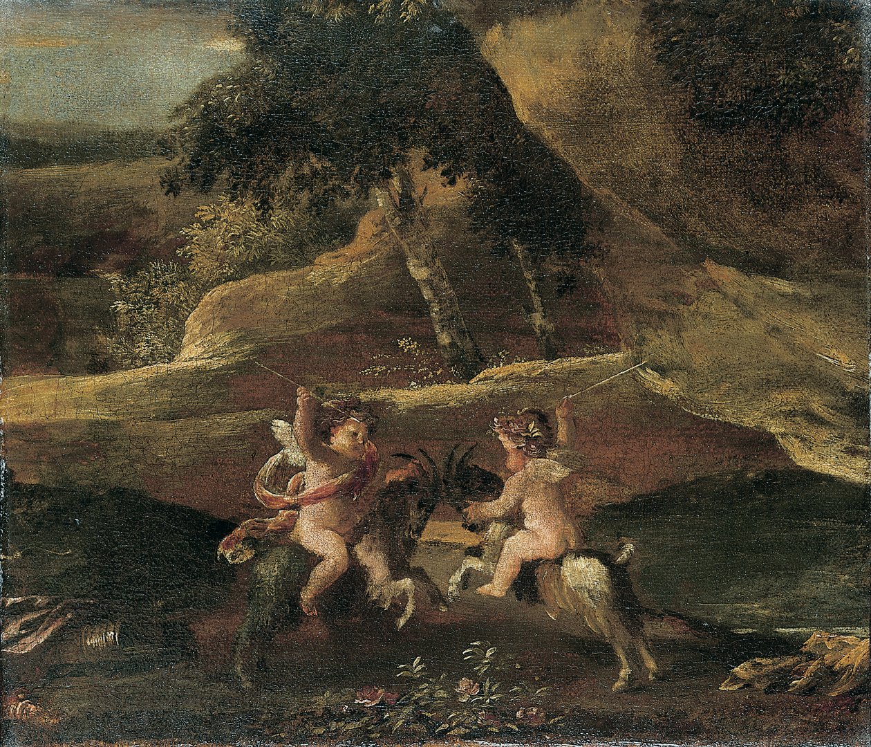 Putti walczący z kozami autorstwa Nicolas Poussin