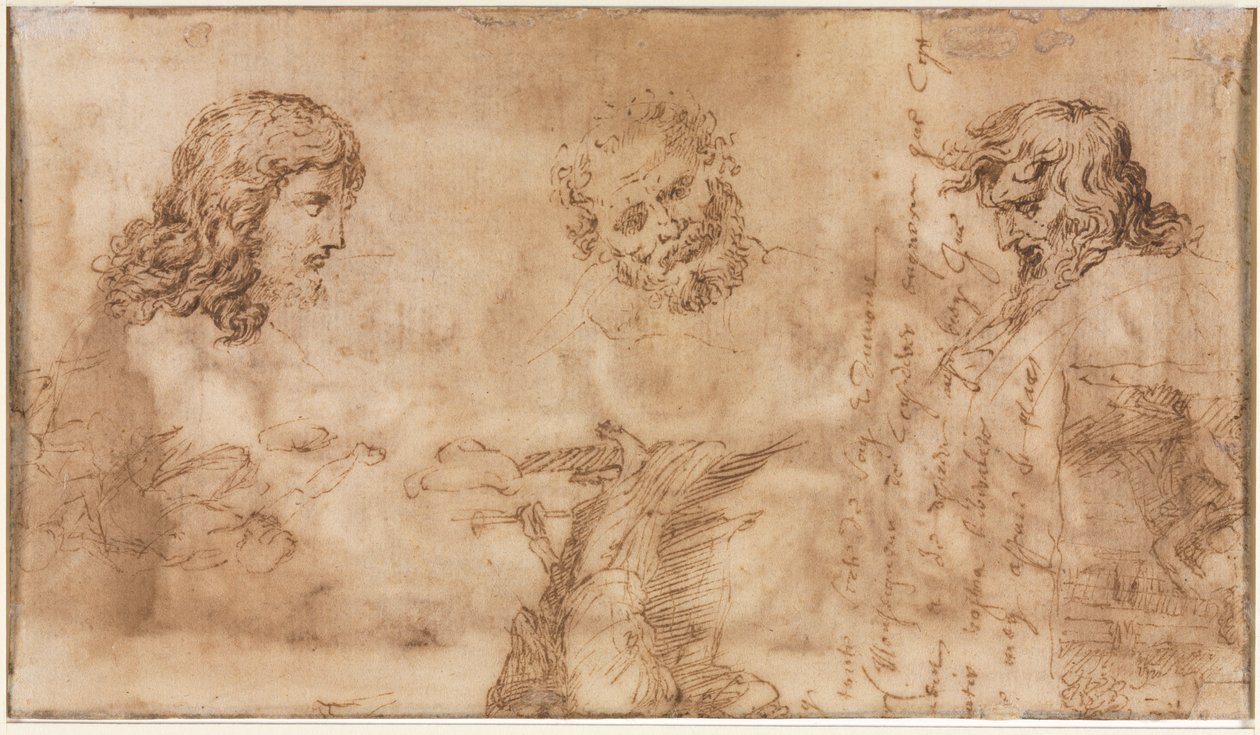 Trzy głowy i inne szkice (verso) autorstwa Nicolas Poussin
