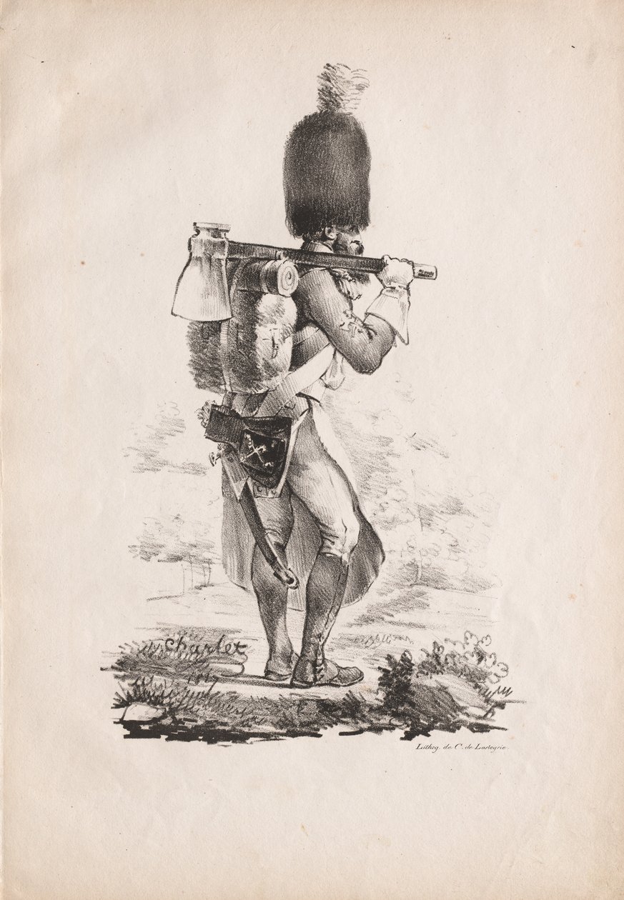 Kostiumy wojskowe: saper piechoty, 1817-1818. autorstwa Nicolas Toussaint Charlet