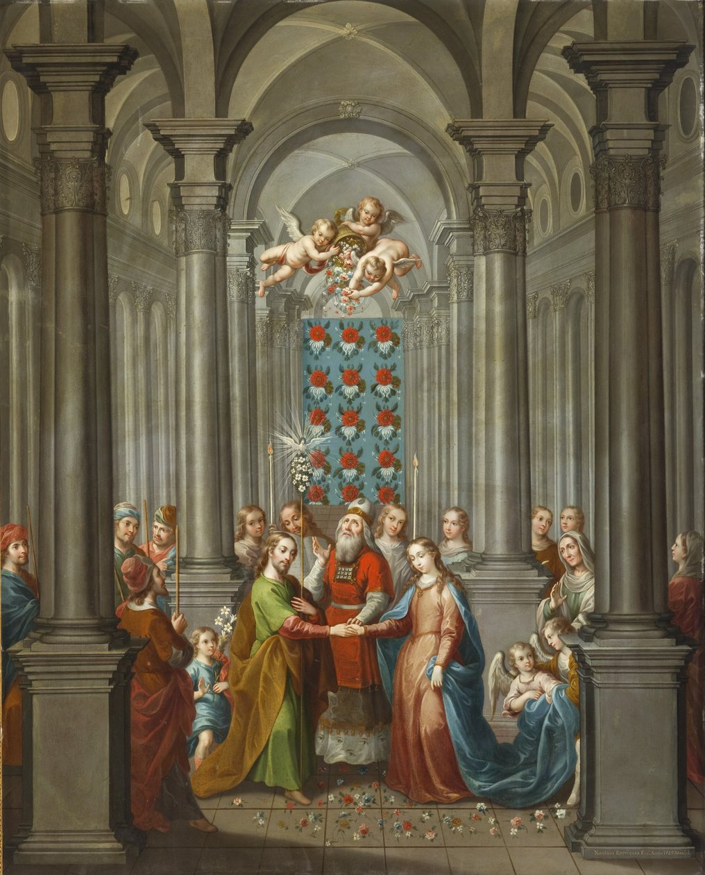 Wesele Dziewicy (Desposorios de la Virgen), 1745 (olej na miedzi) autorstwa Nicolás Enríquez