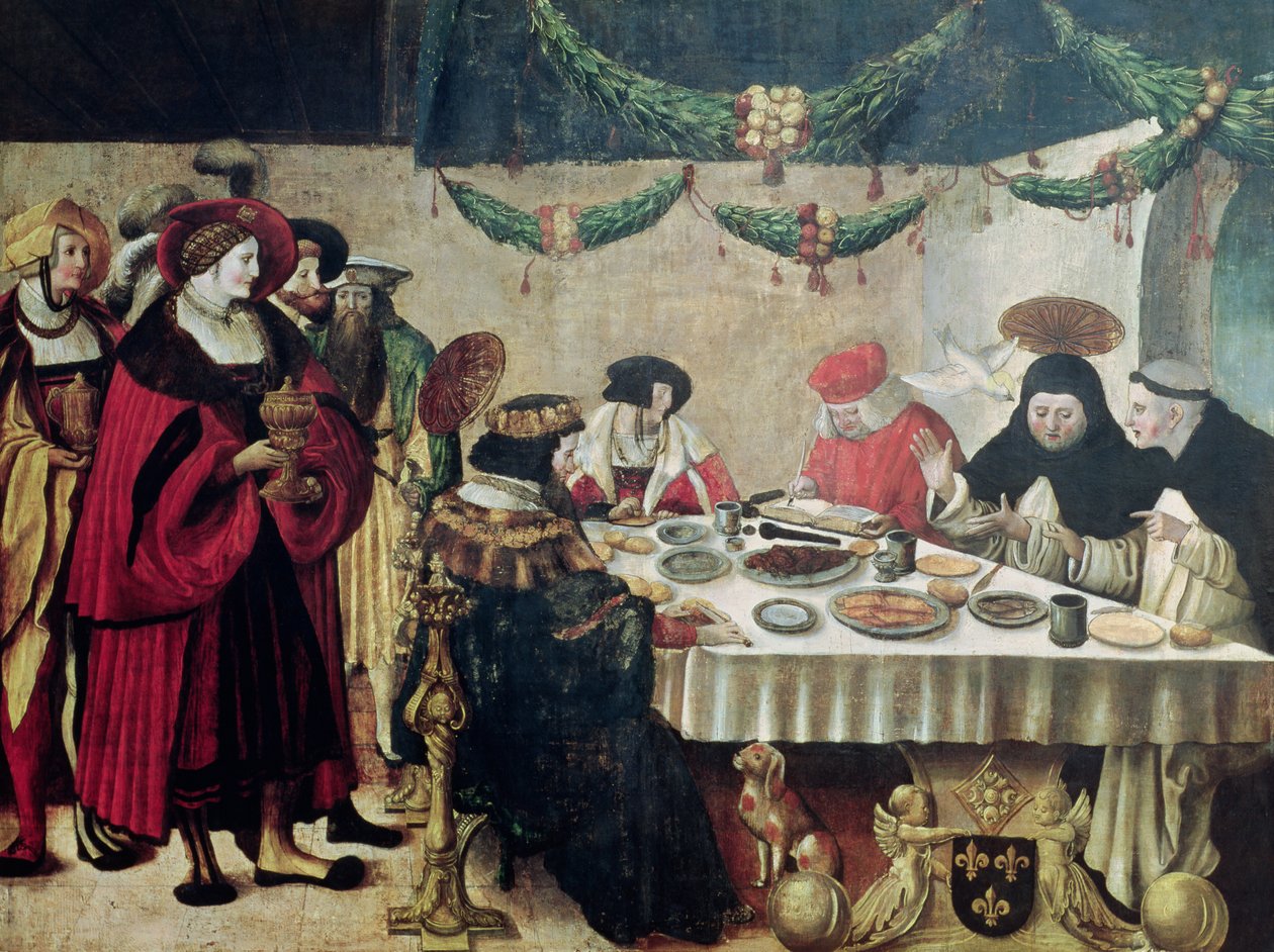 Św. Tomasz z Akwinu (1214-74) i Ludwik IX (1215-70) (tempera na desce) autorstwa Niklaus Manuel