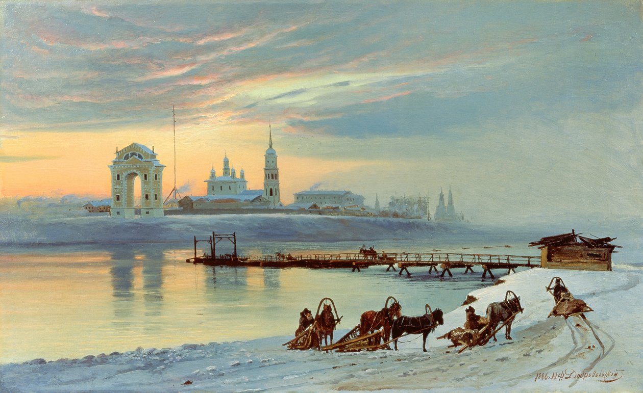 Nabrzeże Angara w Irkucku, 1886 r. autorstwa Nikolai Florianovich Dobrovolsky