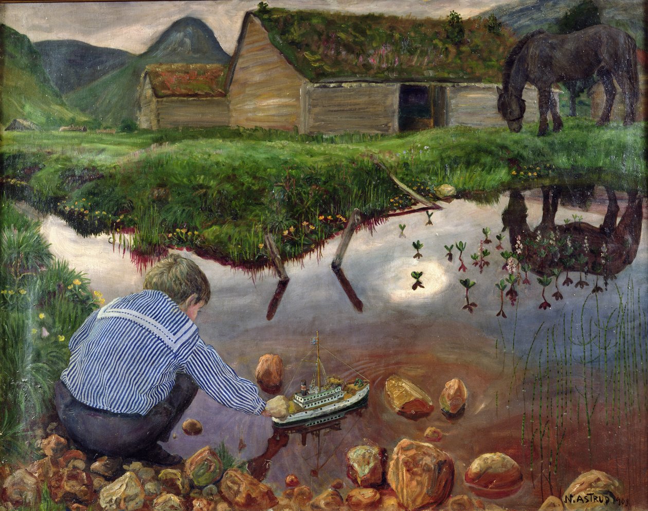 Wiosenny wieczór nad stawem plebańskim autorstwa Nikolai Astrup
