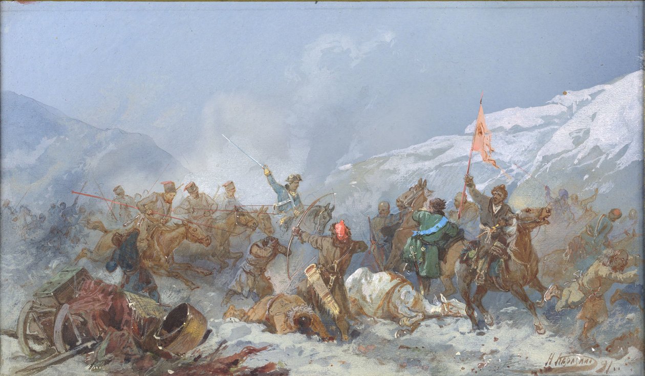 Walka z oddziałami Pugaczowa, 1891. autorstwa Nikolai Nikolayevich Karasin