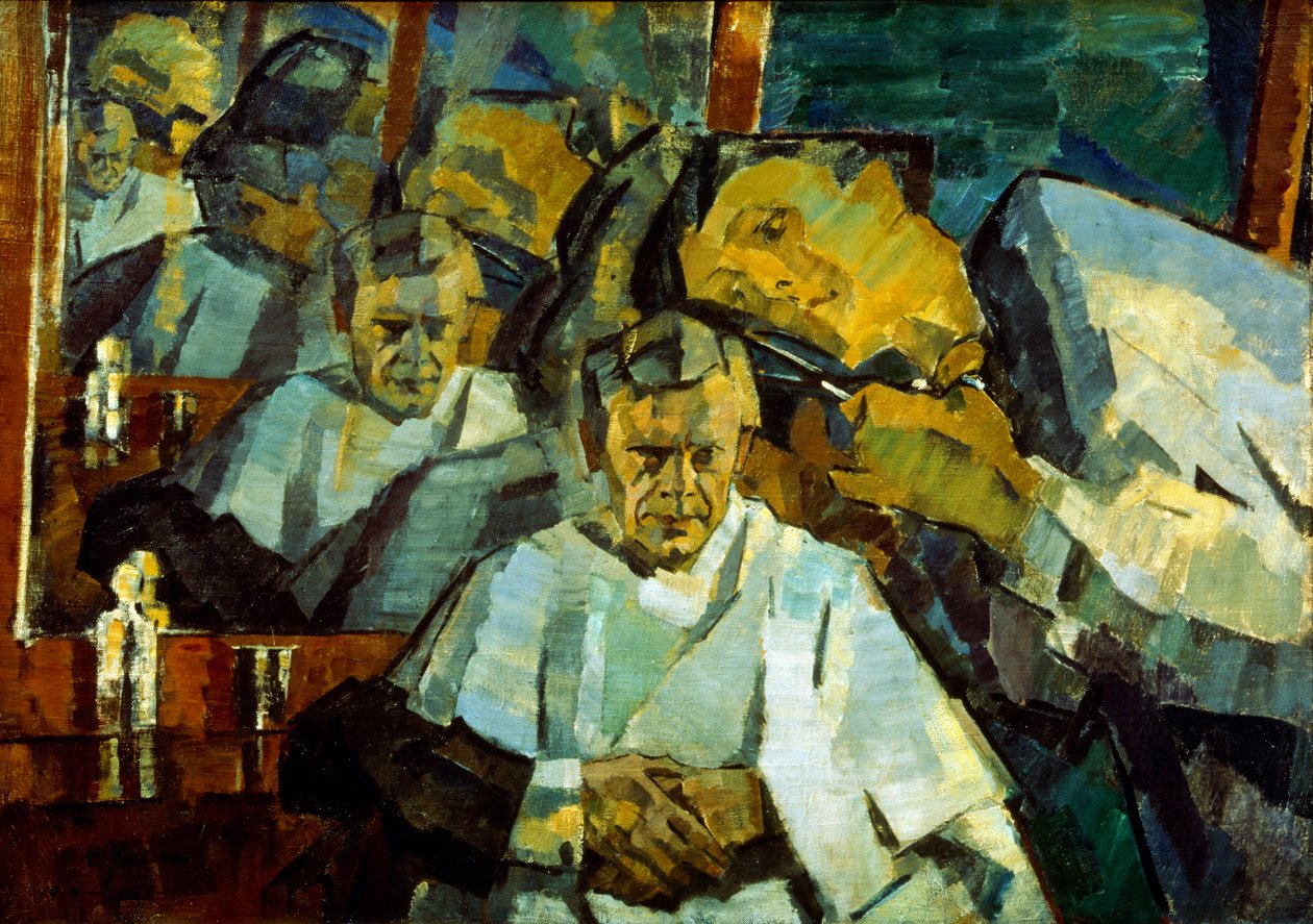 Autoportret z fryzjerem autorstwa Nikolai Pavlovich Ulyanov