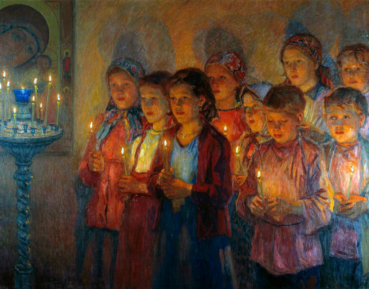 W Kościele”, 1939. autorstwa Nikolai Petrovich Bogdanov Belsky