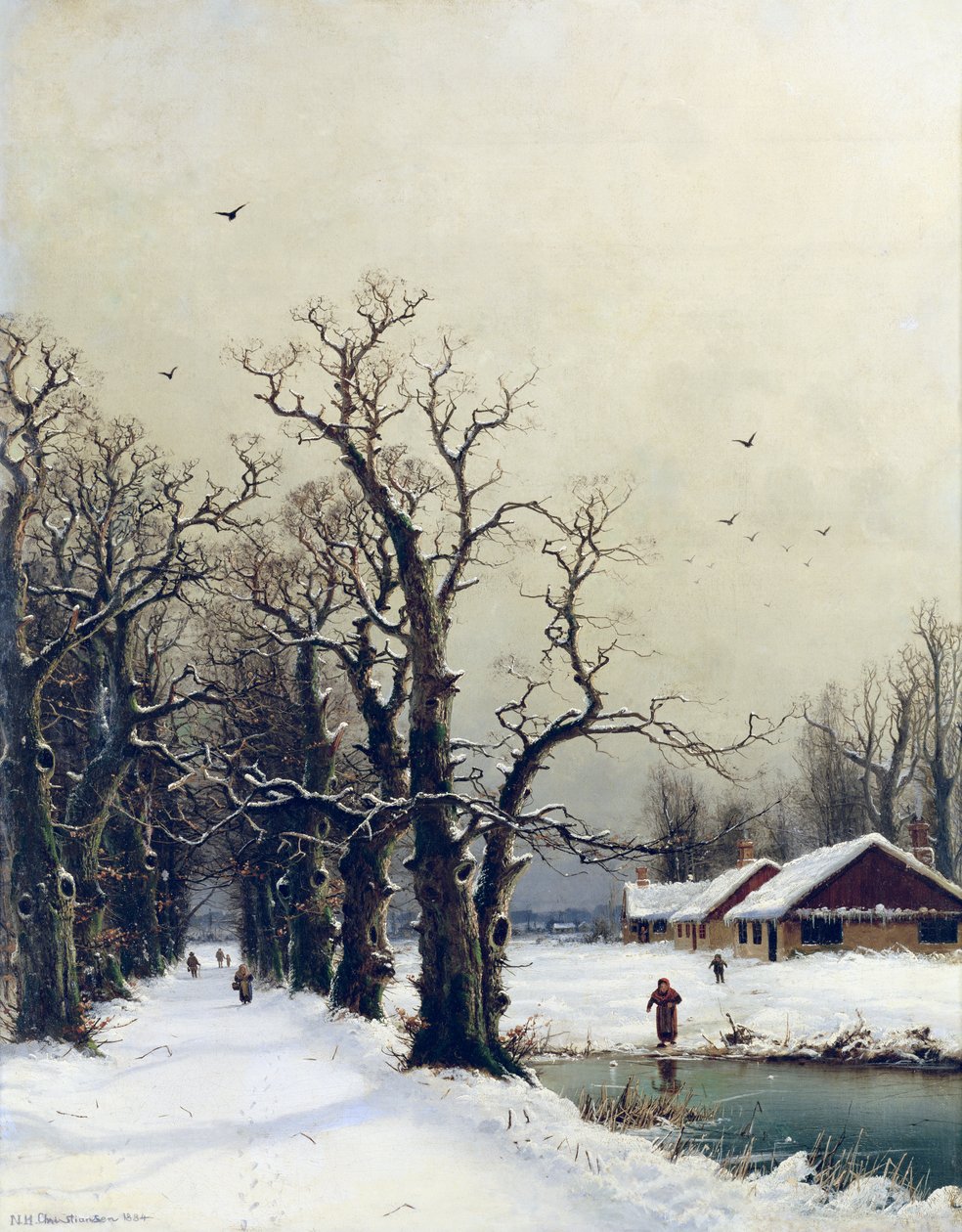 Scena zimowa, XIX wiek autorstwa Nils Hans Christiansen