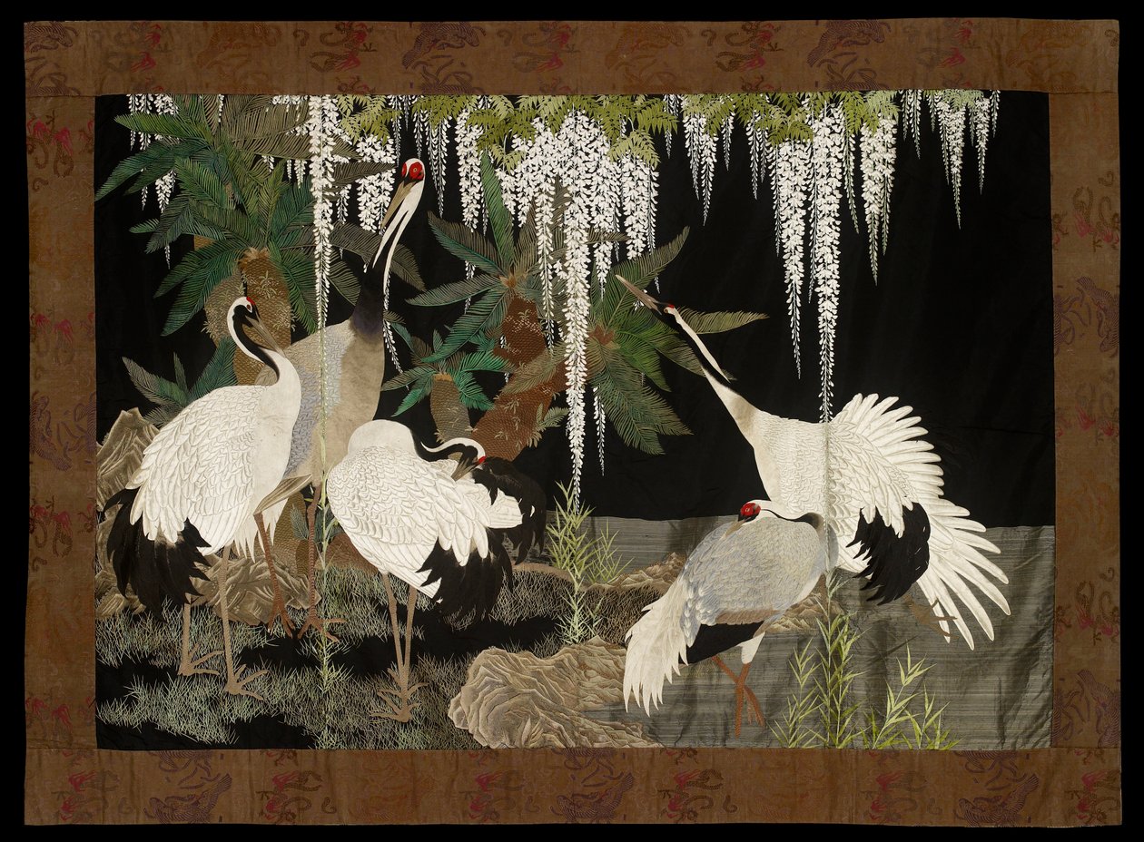Żurawie, sagowce i glicynia, ok. 1905 r. autorstwa Nishimura Sozaemon