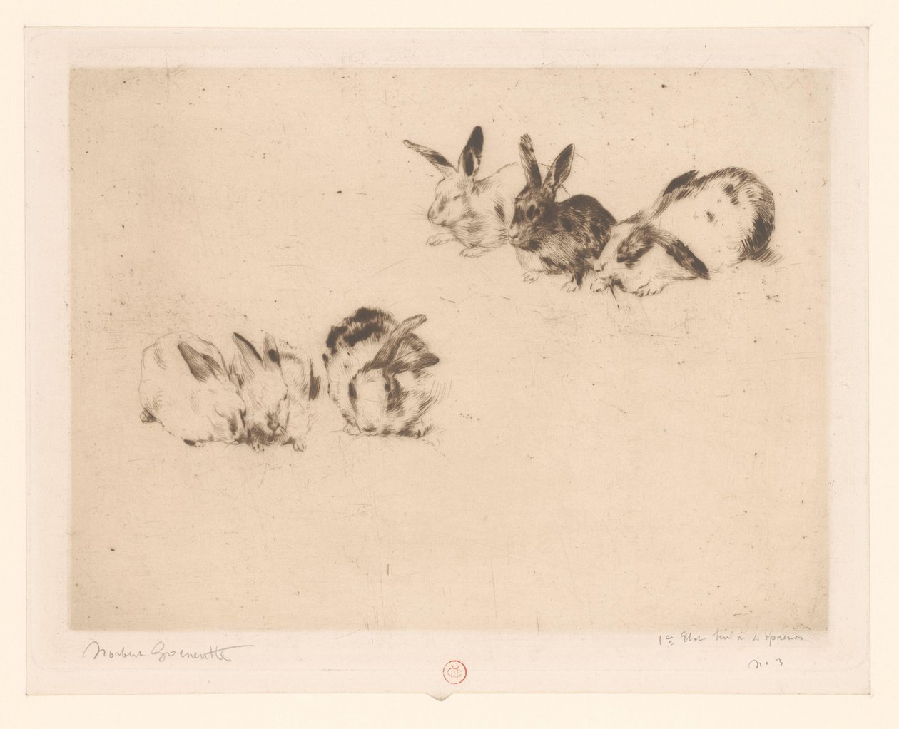 Sześć królików autorstwa Norbert Goeneutte (signed by artist)