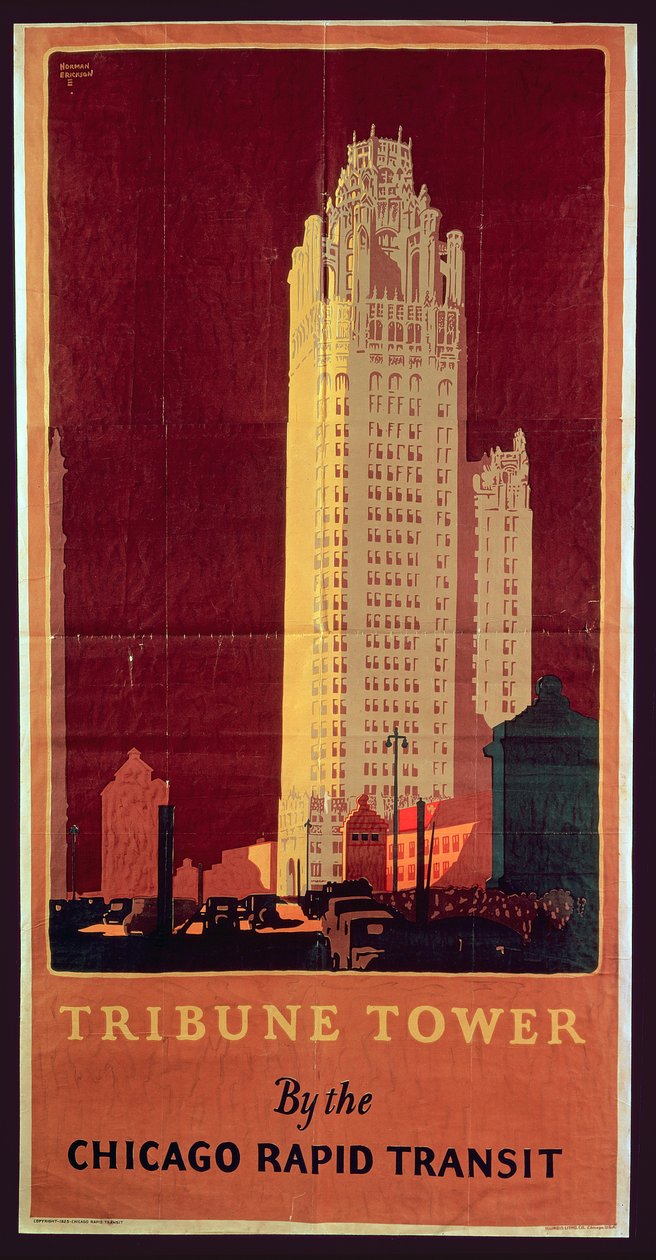 Tribune Tower, wyd. Chicago Rapid Transit Company, USA, 1925 autorstwa Norman Erickson