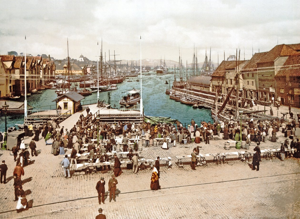 Fisketorget, Bergen, wyd. ok. 1900 autorstwa Norwegian Photographer