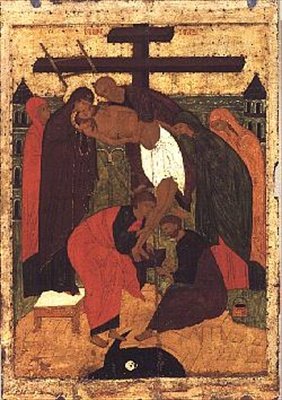 Złożenie, ikona ze szkoły nowogrodzkiej, XV w. autorstwa Novgorod School