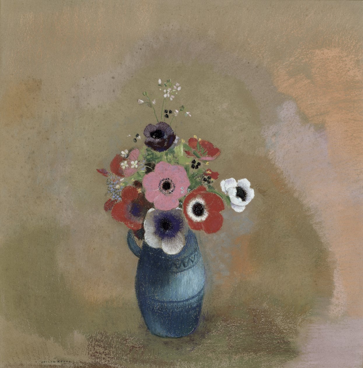 Bukiet zawilców (pastelowy) autorstwa Odilon Redon