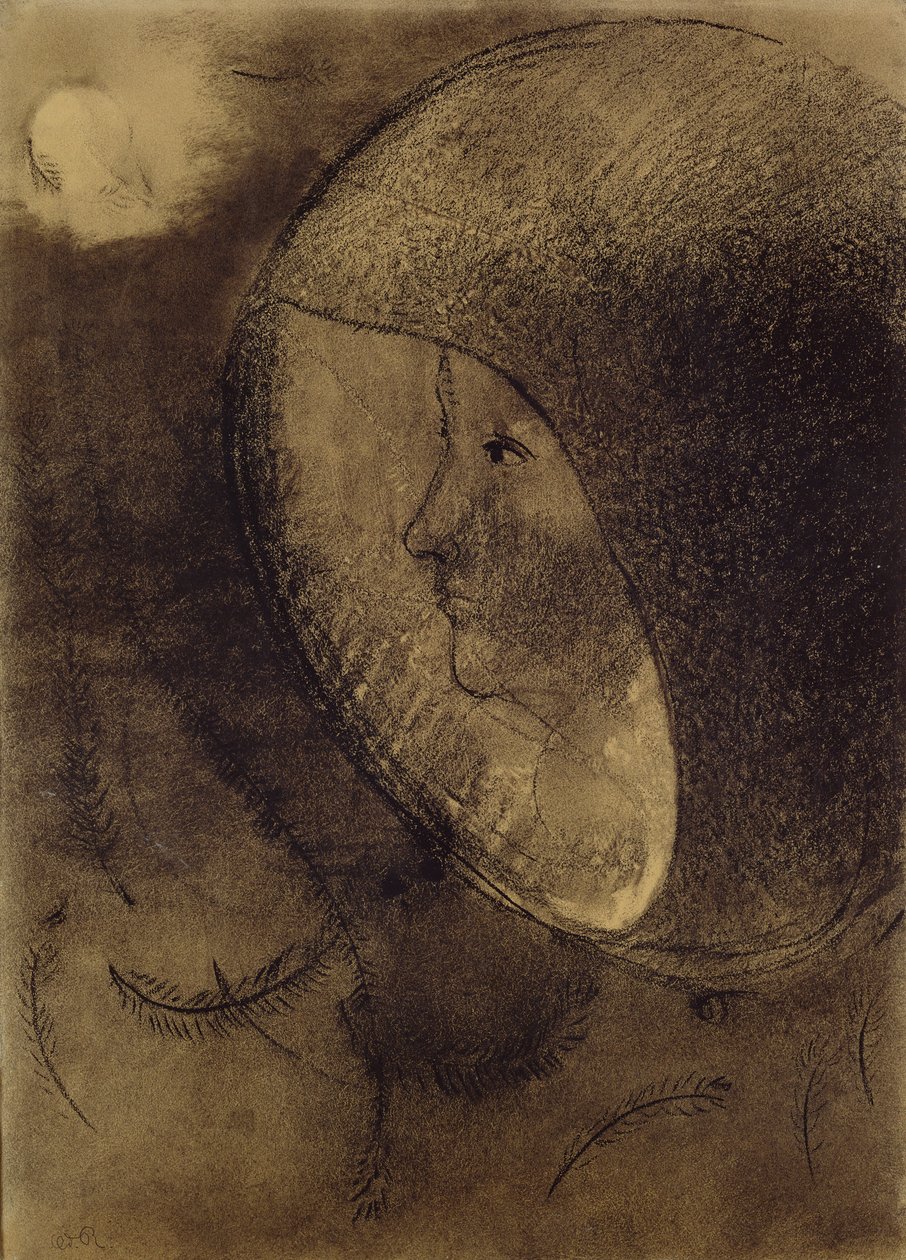 Cellular Face, 1895 (węgiel na papierze) autorstwa Odilon Redon