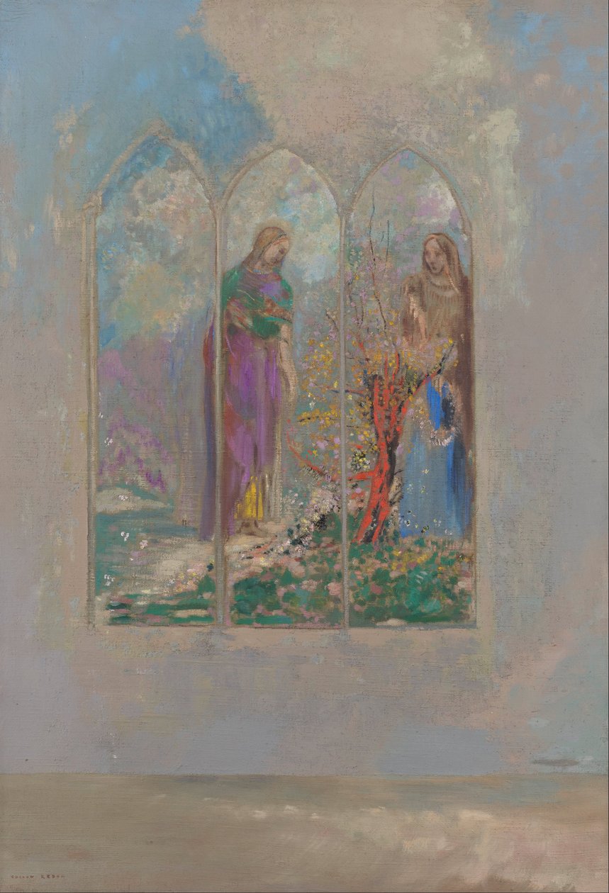 Oddanie w pobliżu czerwonego krzaka autorstwa Odilon Redon