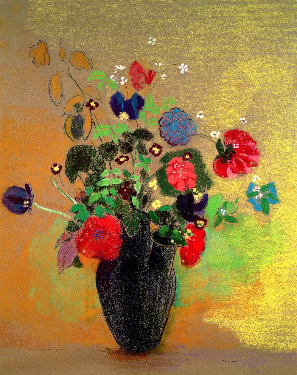 Wazon z kwiatami (pastel na papierze) autorstwa Odilon Redon