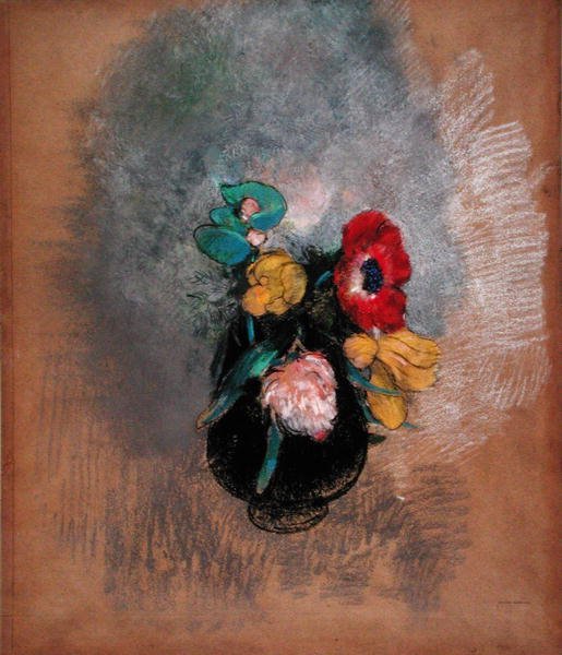 Zawilce i tulipany (pastel na papierze) autorstwa Odilon Redon