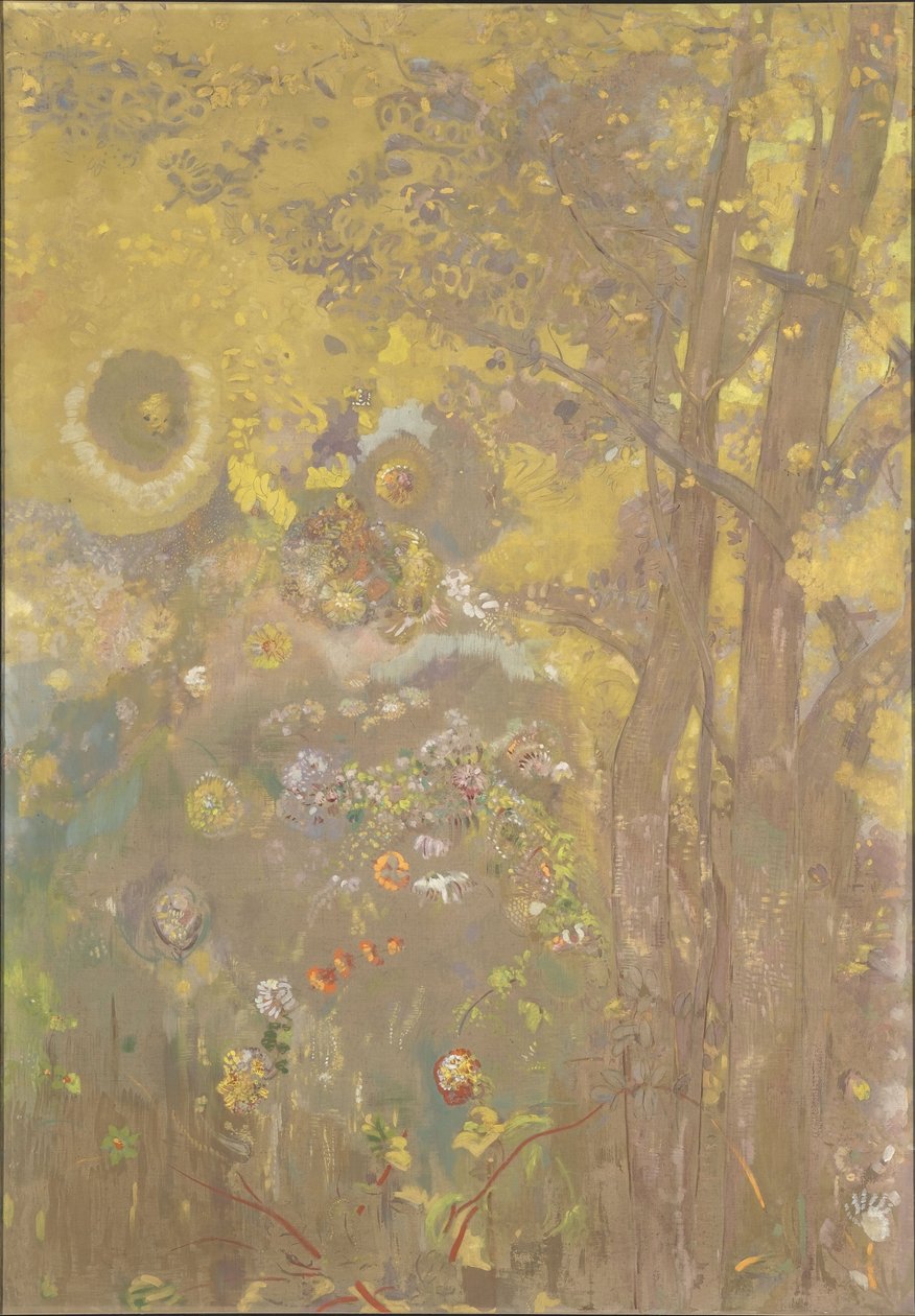 Drzewa na żółtym tle, 1901 autorstwa Odilon Redon