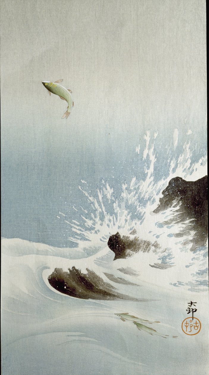 Ryba wyskakująca z wody, 1907 autorstwa Ohara Koson