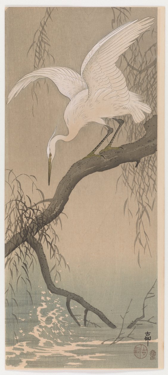 Czapla mała, ok. 1910 (odbitka barwna w technice drzeworytu) autorstwa Ohara Koson