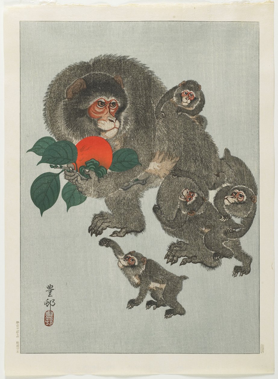 Małpy i Persimmon, lata 30. XX wieku autorstwa Ohara Koson