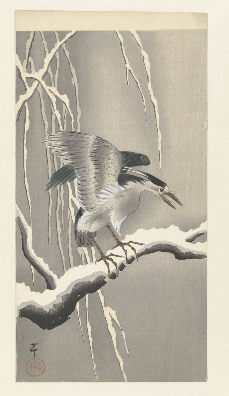Kwak na śnieżnej gałęzi autorstwa Ohara Koson
