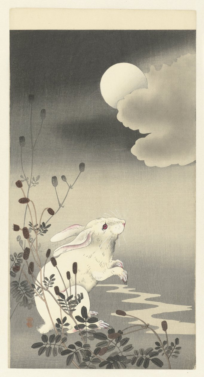 Królik w pełni księżyca autorstwa Ohara Koson