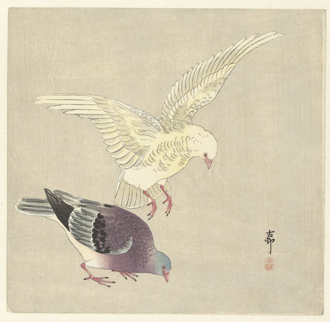 Dwa gołębie autorstwa Ohara Koson