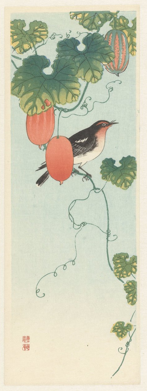 Ptak śpiewający w roślinie ogórka autorstwa Ohara Koson