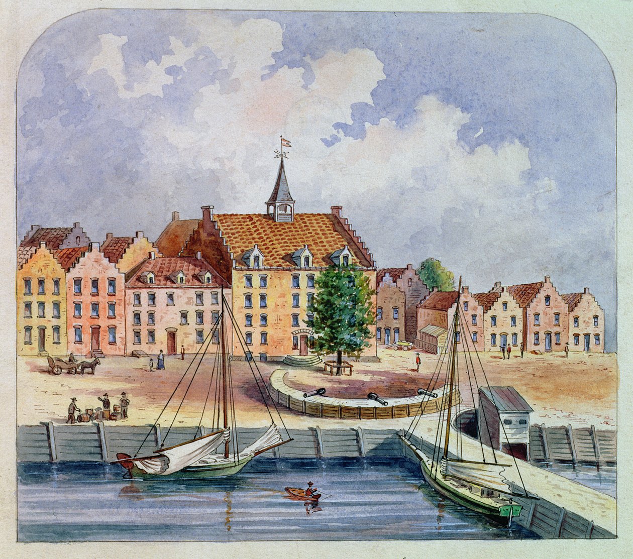 Stadthuys w Nowym Jorku w 1679, 1679 (wc na papierze) autorstwa William Oram