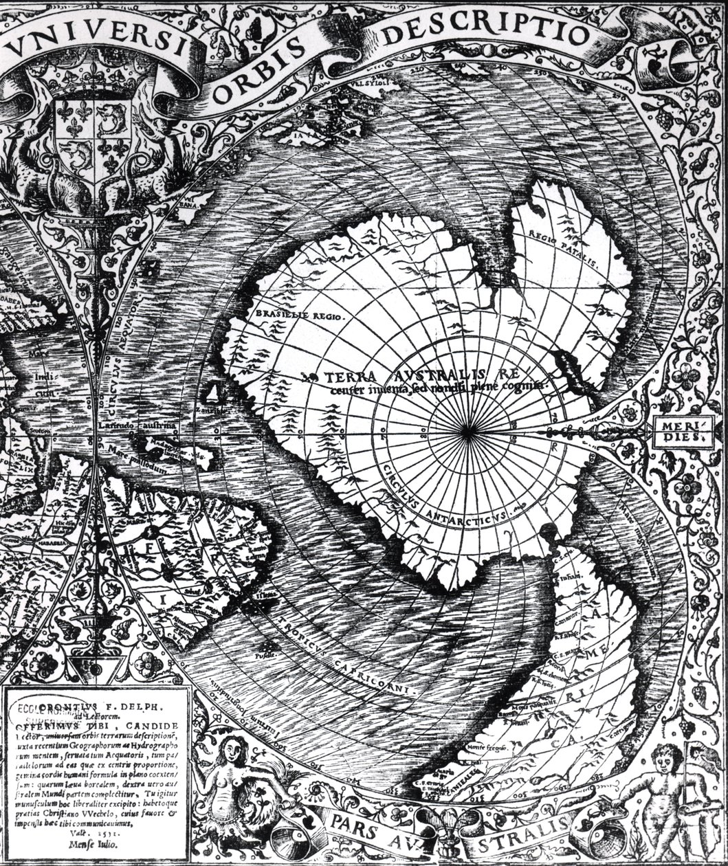Biegun południowy, fragment z „Mappamonde a Projection Cordiforme”, 1531 autorstwa Oronce Fine