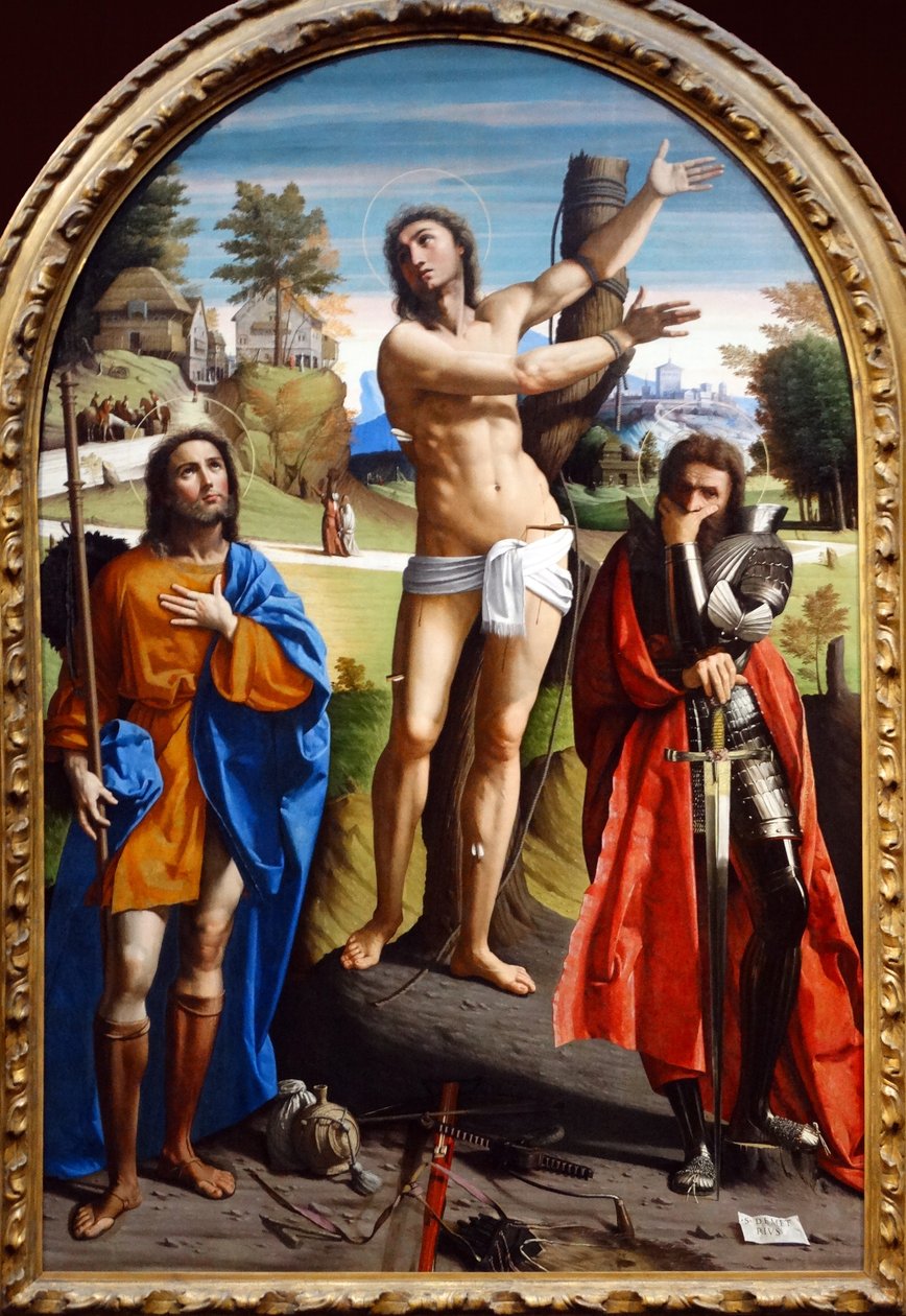 Święci Sebastian, Roch i Demetriusz autorstwa Ortolano