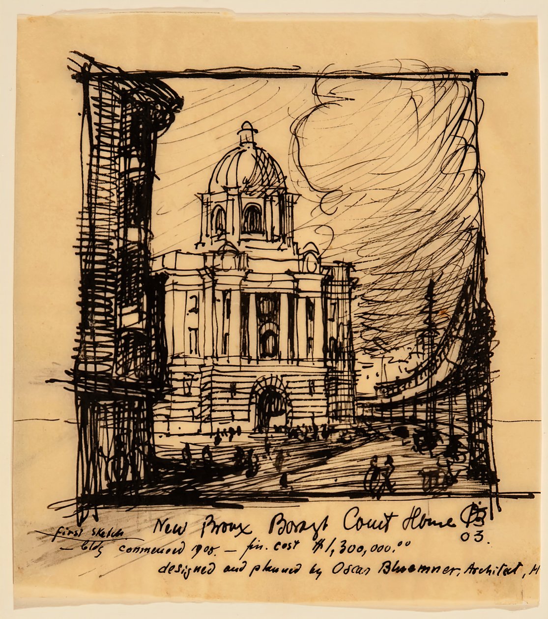 Nowy gmach sądu hrabstwa Bronx, 1903. autorstwa Oscar Bluemner