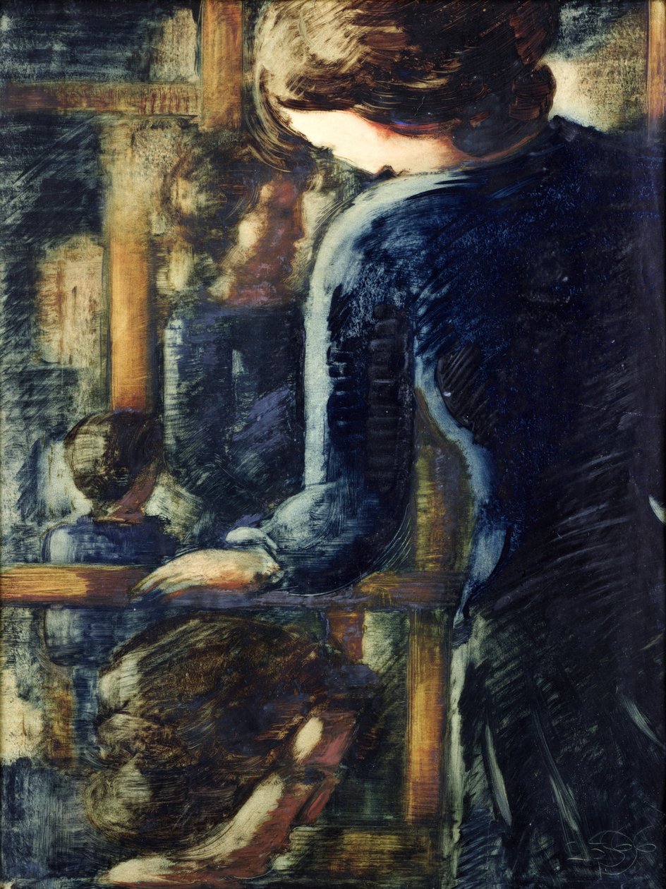 Trzy dziewczyny (i głowa z profilu) (olej na papierze) autorstwa Oskar Schlemmer