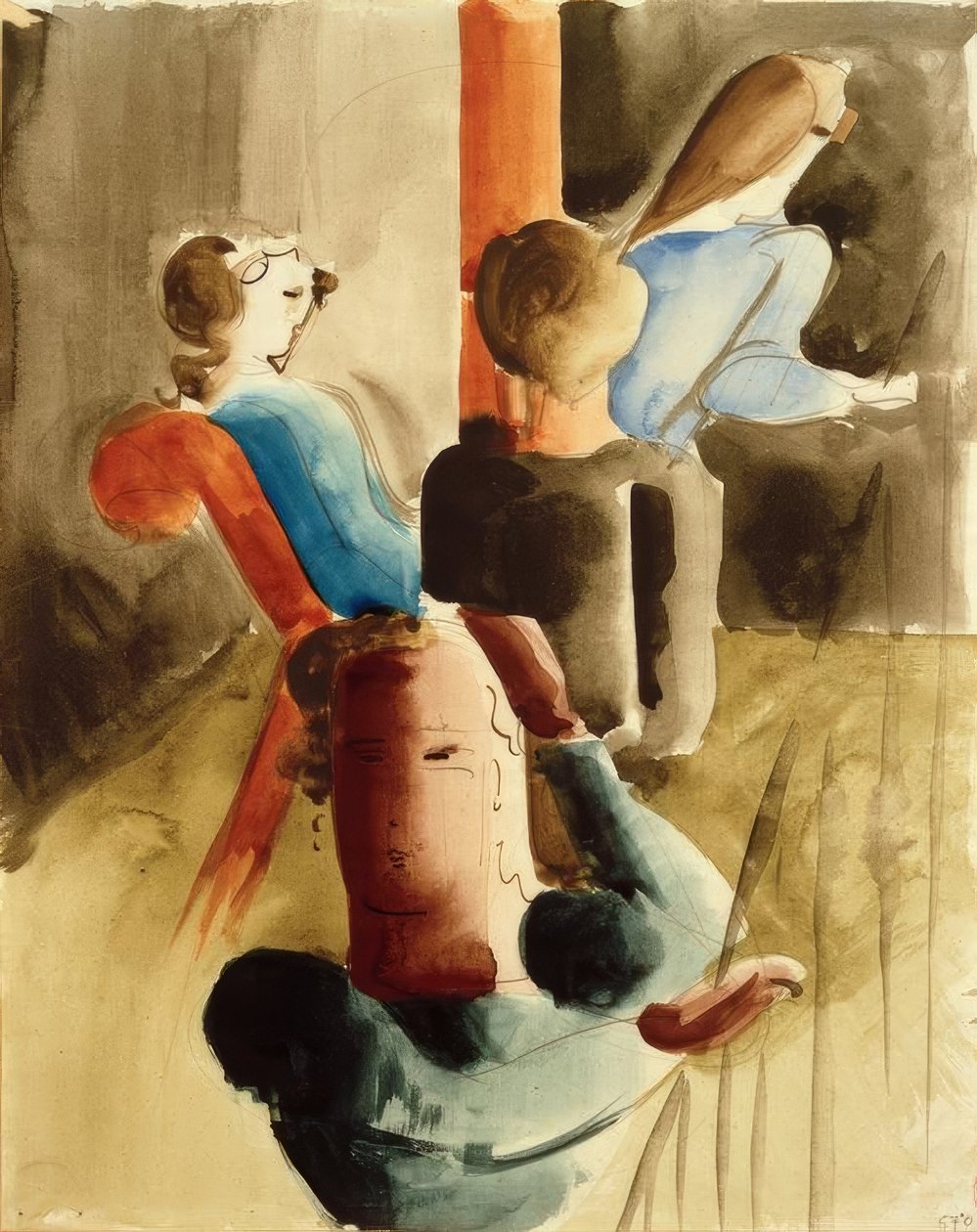 Czteroosobowa grupa z osobą siedzącą autorstwa Oskar Schlemmer