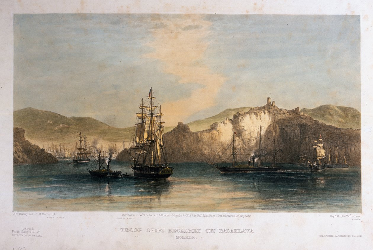 Statki oddziałów uspokojone przy Balaklawie, Poranek, grawerowane przez T.G. Dutton, opublikowane przez Colnaghi und Co., 1855 autorstwa Oswald Walters Brierly